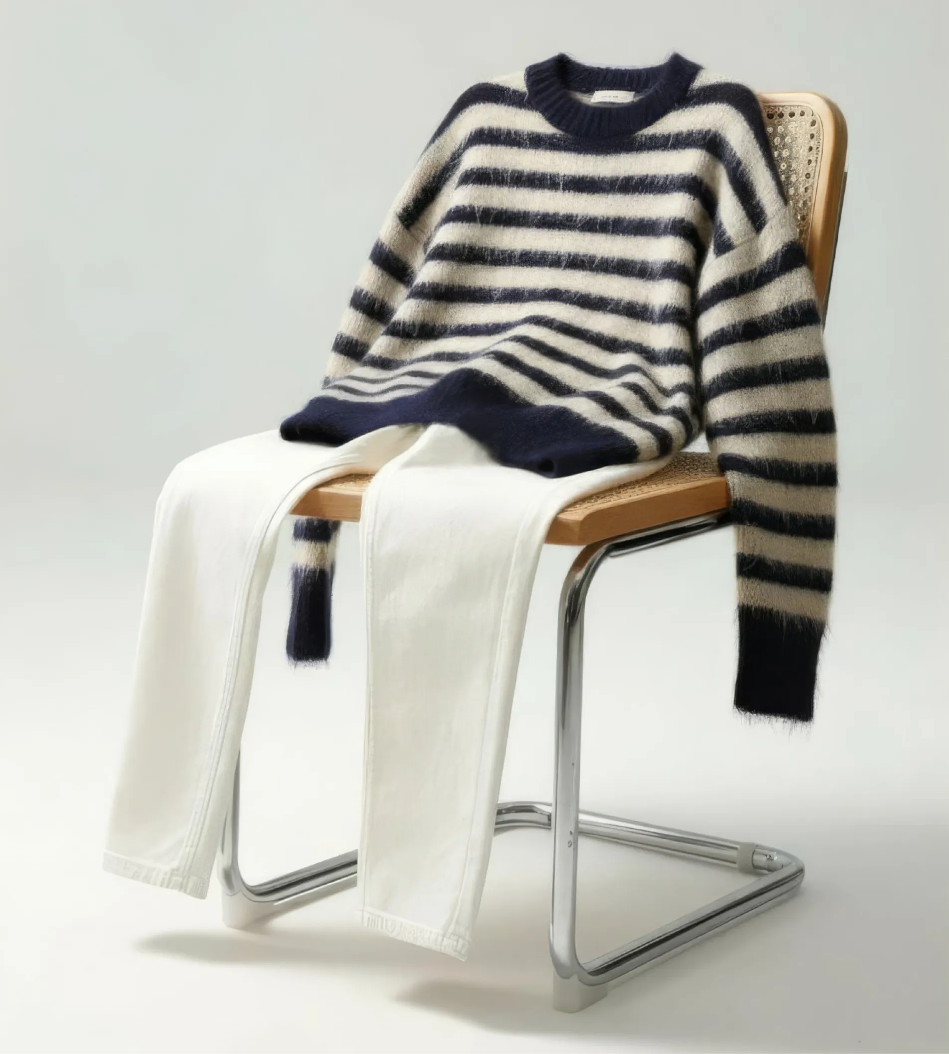 AI Mannequin To Model — striped sweater on chair