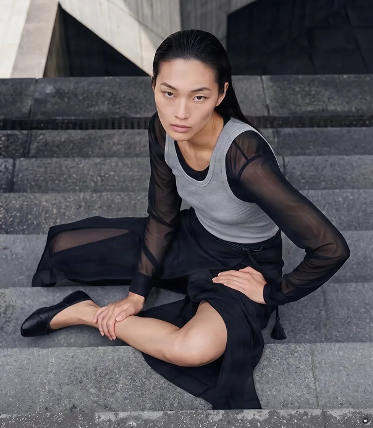 AI fashion model in urban setting