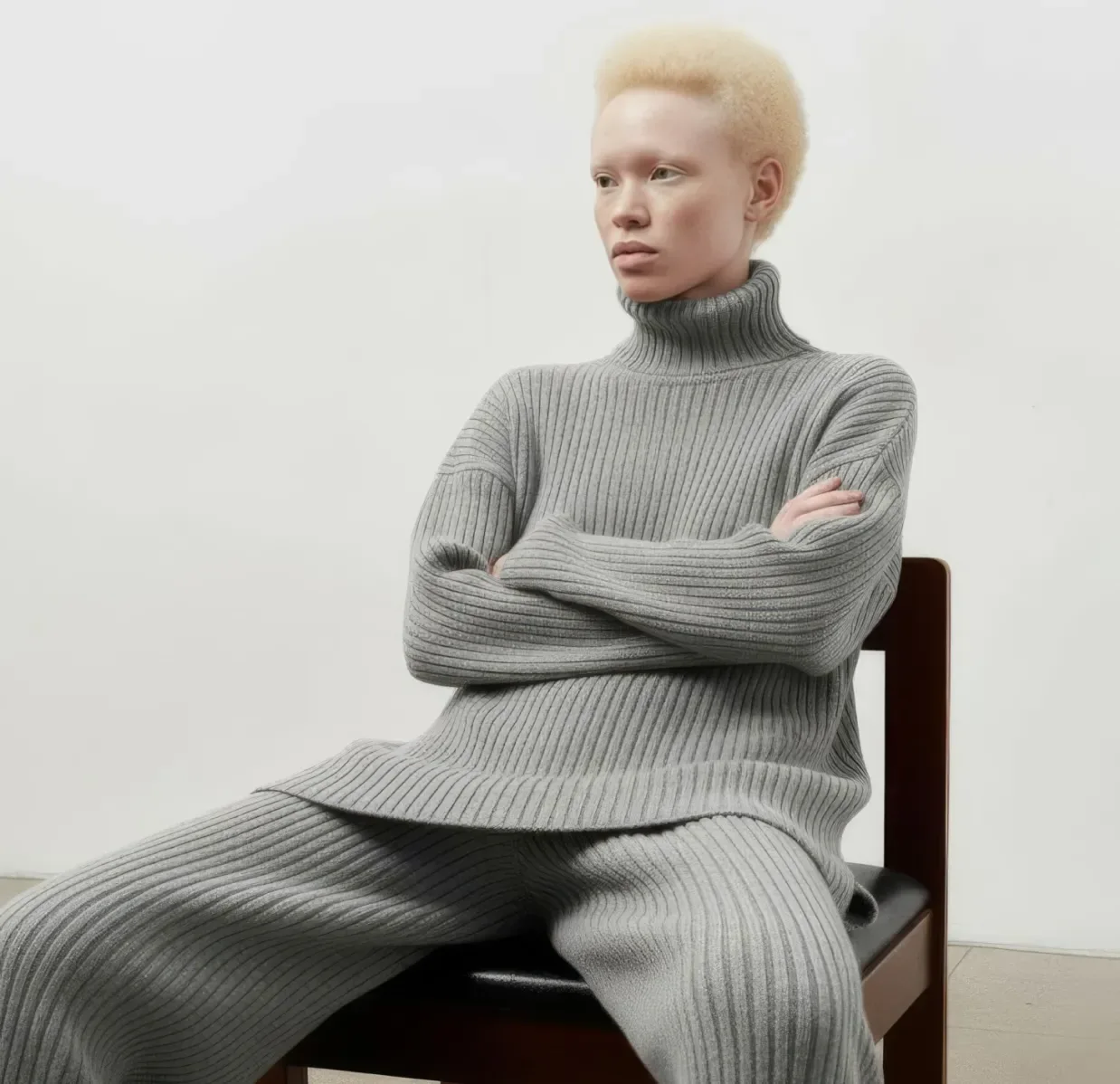 Model wearing outfit generated from flat lay product photo